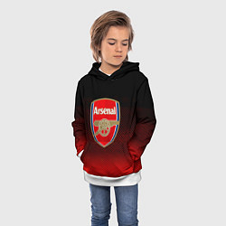 Толстовка-худи детская Arsenal текстура полосы красные, цвет: 3D-белый — фото 2