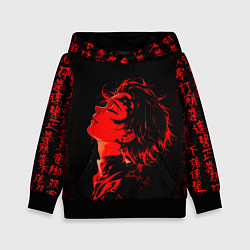 Толстовка-худи детская Клинок, рассекающий демонов Танджиро и иероглифы, цвет: 3D-черный