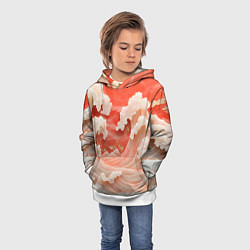 Толстовка-худи детская Японские красные волны, цвет: 3D-белый — фото 2