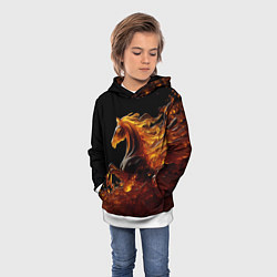 Толстовка-худи детская Оранжево желтая лошадь созданная из янтаря, цвет: 3D-белый — фото 2