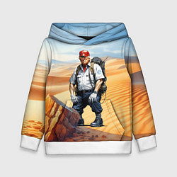 Толстовка-худи детская Дональд Трамп в пустыне с рэбом, цвет: 3D-белый