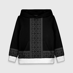 Толстовка-худи детская Серебряный узор на черном - вышиванка рубаха, цвет: 3D-белый