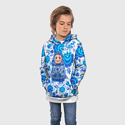 Толстовка-худи детская Русская матрёшка в гжельских узорах, цвет: 3D-белый — фото 2