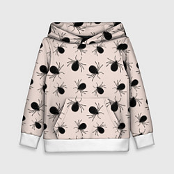 Толстовка-худи детская Паттерн с черными жуками, цвет: 3D-белый