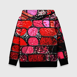 Толстовка-худи детская Рубиновый красный витражные плитки, цвет: 3D-черный