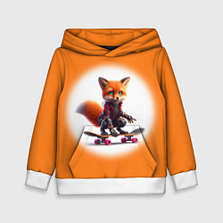 Толстовка-худи детская Cyber fox cub is a cool skateboarder - ai art, цвет: 3D-белый