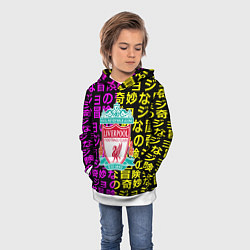 Толстовка-худи детская Ливерпуль японские символы паттерн, цвет: 3D-белый — фото 2