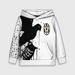 Толстовка-худи детская Ювентус черная птица краски, цвет: 3D-белый