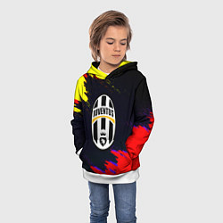 Толстовка-худи детская Juventus краски текстура штрихи, цвет: 3D-белый — фото 2