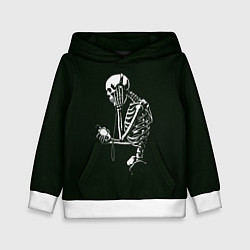 Толстовка-худи детская Скелет слушает музыку, цвет: 3D-белый