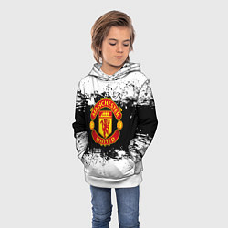 Толстовка-худи детская Манчестер Юнайтед черно белые краски лого, цвет: 3D-белый — фото 2
