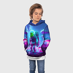 Толстовка-худи детская Шрек бравый космонавт на планете неоновых грибов, цвет: 3D-белый — фото 2