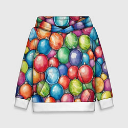 Толстовка-худи детская Россыпь новогодних шаров, цвет: 3D-белый