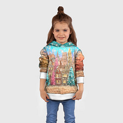 Толстовка-худи детская Новогодний город в блестках, цвет: 3D-белый — фото 2