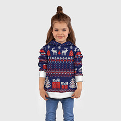 Толстовка-худи детская Новогодний вязаный паттерн, цвет: 3D-белый — фото 2