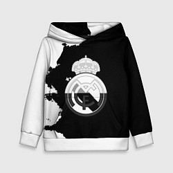 Толстовка-худи детская Реал Мадрид черно белые краски, цвет: 3D-белый