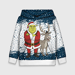 Толстовка-худи детская Шрек и Осел - новый год, цвет: 3D-белый