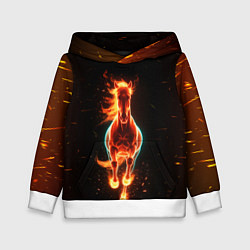Толстовка-худи детская Огненная лошадь из темноты, цвет: 3D-белый