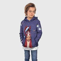 Толстовка-худи детская Новогодняя лошадь символ 2026 года, цвет: 3D-белый — фото 2