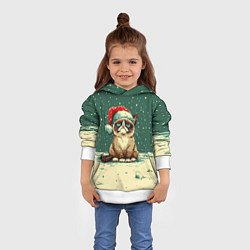 Толстовка-худи детская Печальный Новогодний мем кот, цвет: 3D-белый — фото 2