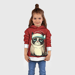Толстовка-худи детская Грустный Новогодний мем котик, цвет: 3D-белый — фото 2