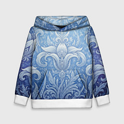 Толстовка-худи детская Ледяной цветочный орнамент, цвет: 3D-белый