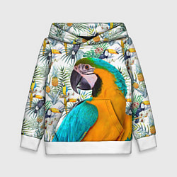 Толстовка-худи детская Летний попугай, цвет: 3D-белый