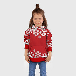 Толстовка-худи детская Снежинки, цвет: 3D-красный — фото 2