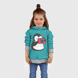 Толстовка-худи детская Пингвин с фотоаппаратом, цвет: 3D-меланж — фото 2