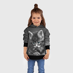 Толстовка-худи детская Голубоглазый котенок, цвет: 3D-черный — фото 2