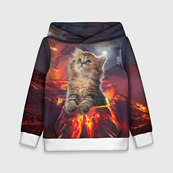 Толстовка-худи детская Кот на вулкане, цвет: 3D-белый