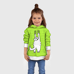 Толстовка-худи детская Кот Симон на стене, цвет: 3D-белый — фото 2