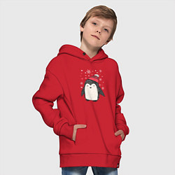 Толстовка оверсайз детская Пингвин в шапке, цвет: красный — фото 2