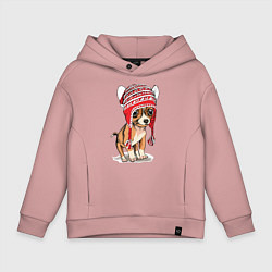 Толстовка оверсайз детская Чихуахуа в шапочке, цвет: пыльно-розовый
