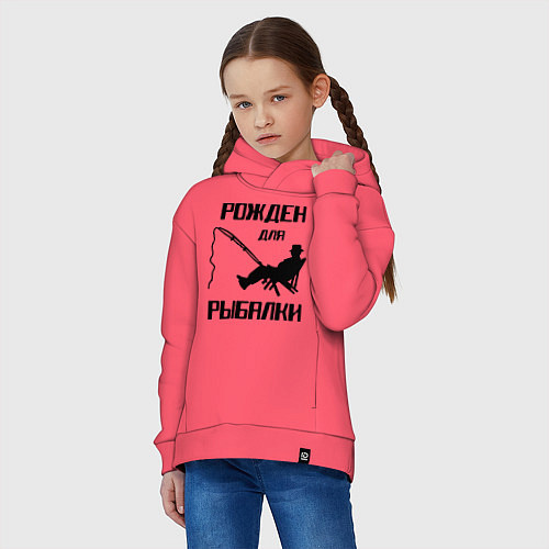 Детское худи оверсайз Рожден для рыбалки / Коралловый – фото 3