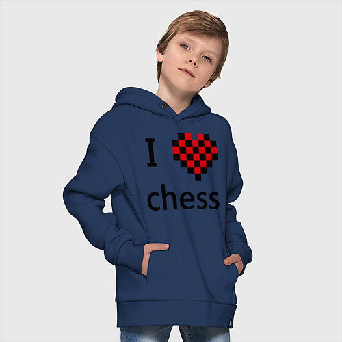 Детское худи оверсайз I love chess / Тёмно-синий – фото 4