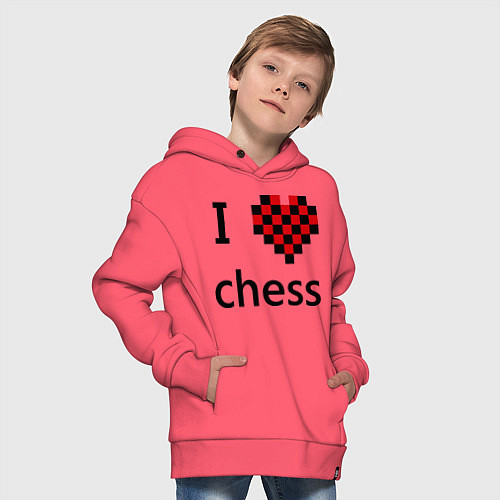 Детское худи оверсайз I love chess / Коралловый – фото 4