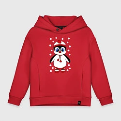 Толстовка оверсайз детская Пингвин в снегу, цвет: красный