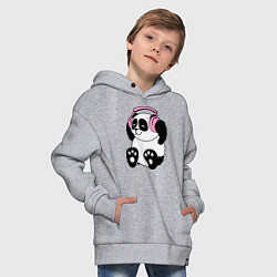 Толстовка оверсайз детская Panda in headphones панда в наушниках, цвет: меланж — фото 2