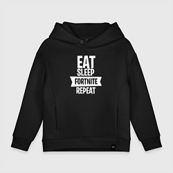 Толстовка оверсайз детская Eat Sleep Fortnite Repeat, цвет: черный