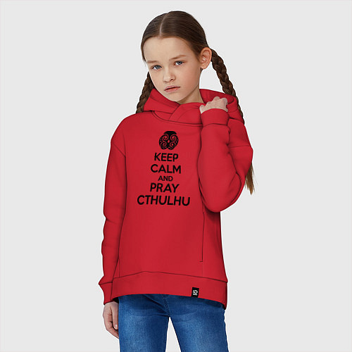 Детское худи оверсайз Keep Calm & Pray Cthulhu / Красный – фото 3
