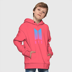 Толстовка оверсайз детская BTS: Neon V, цвет: коралловый — фото 2