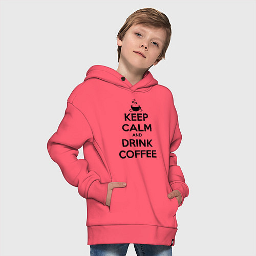 Детское худи оверсайз Keep Calm & Drink Coffee / Коралловый – фото 4