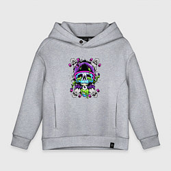 Толстовка оверсайз детская Crazy skull - skateboard, цвет: меланж