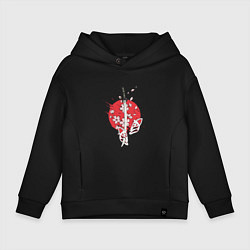 Толстовка оверсайз детская Катана на фоне сакуры Z, цвет: черный