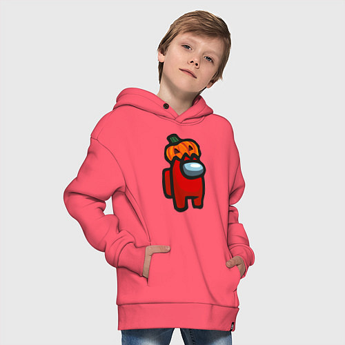 Детское худи оверсайз HALLOWEEN IS AMONG US / Коралловый – фото 4