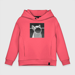 Толстовка оверсайз детская ЧБ Pop Cat, цвет: коралловый