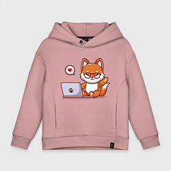 Толстовка оверсайз детская Cute fox and laptop, цвет: пыльно-розовый
