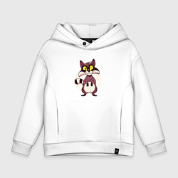 Толстовка оверсайз детская Мультяшный безумный енот, цвет: белый