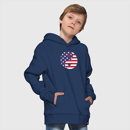 Детское худи оверсайз Флаг США и Инь Ян / Тёмно-синий – фото 4